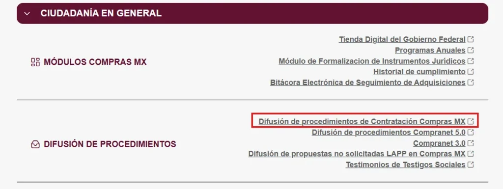 Accede al buscador desde el área pública de Compras MX