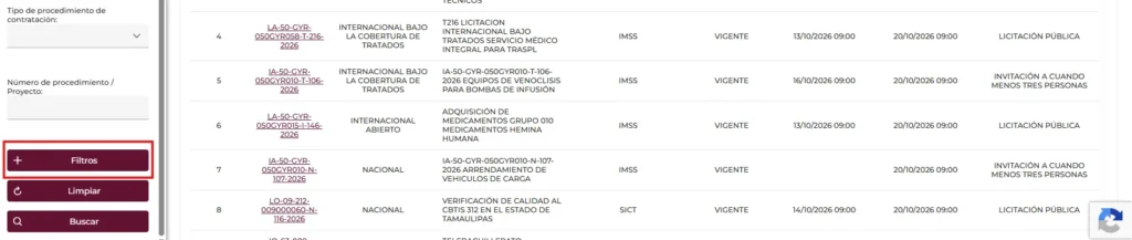 Paso 1. Selecciona Procedimientos de contratación