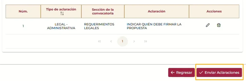 8. Enviar las solicitudes de aclaración