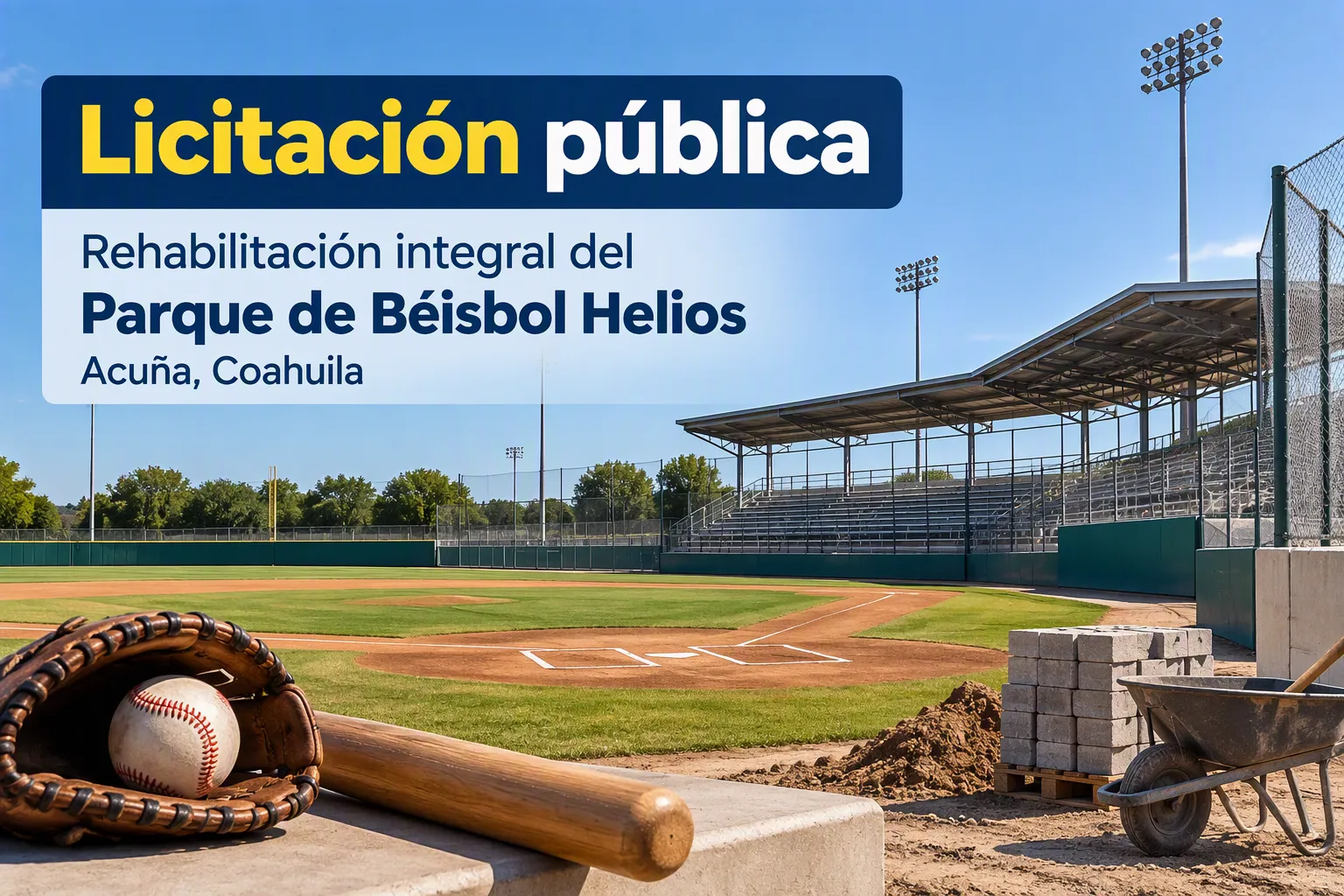Licitación para rehabilitación del Parque de Béisbol Helios en Acuña, Coahuila